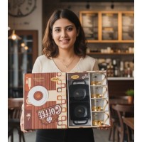 Coffee Cafe 4Pc.Cup &  1pc Plastic Serving Tray ( 4+1 )