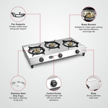 3 Burner Gas Stove Stainless Steel