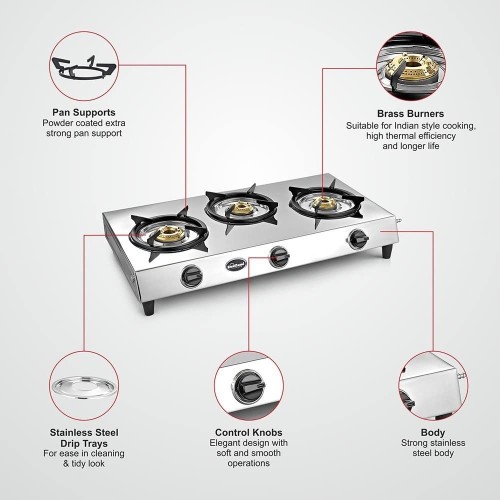 3 Burner Gas Stove Stainless Steel