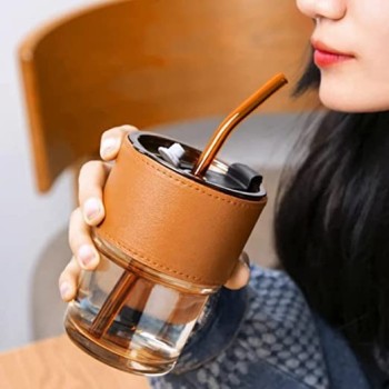 Glass Coffee Mug with Sipper and Leakproof Lid