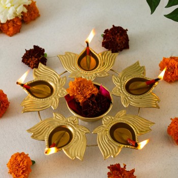 Urli Diya 5 Lotus Brass Finish